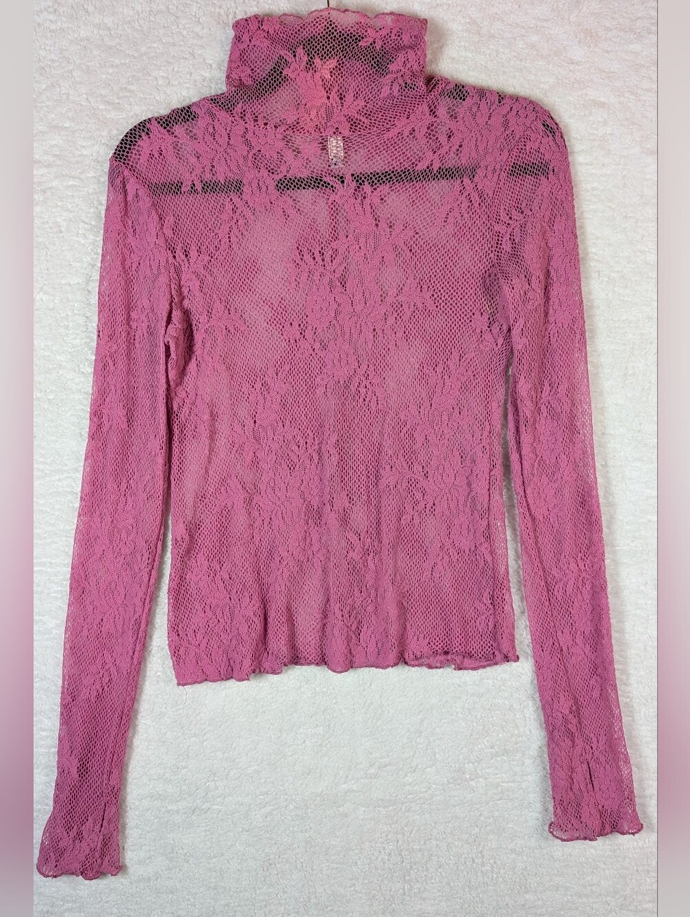 Free People Pink Lace Long Sleeve Turtleneck Top